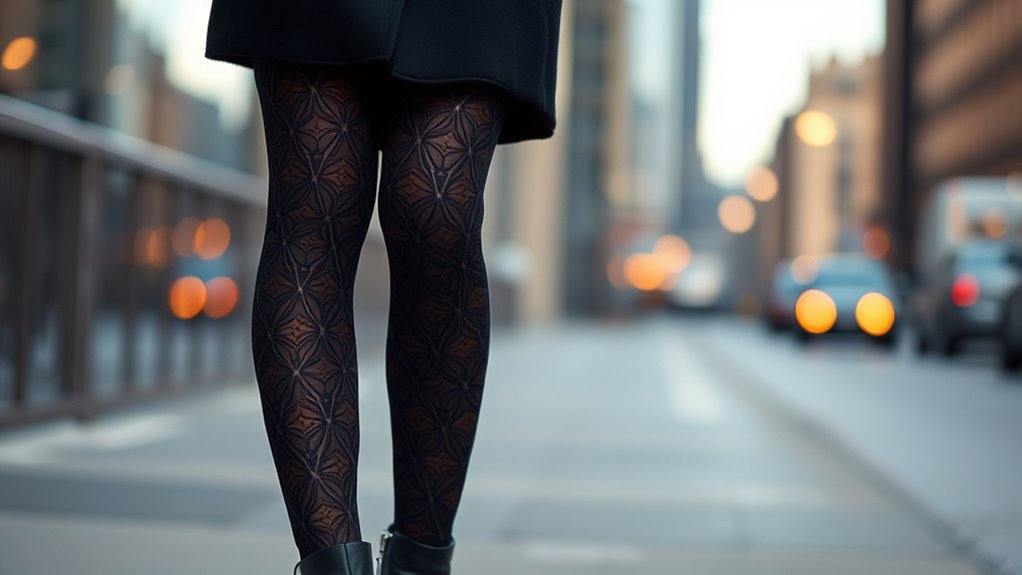 minimalist accessories highlight patterned tights