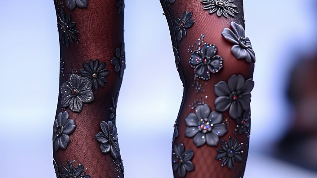 textured 3d embellished tights