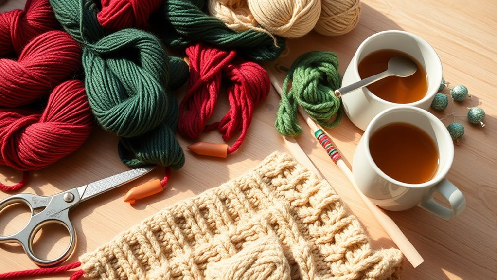 gather knitting supplies and tools
