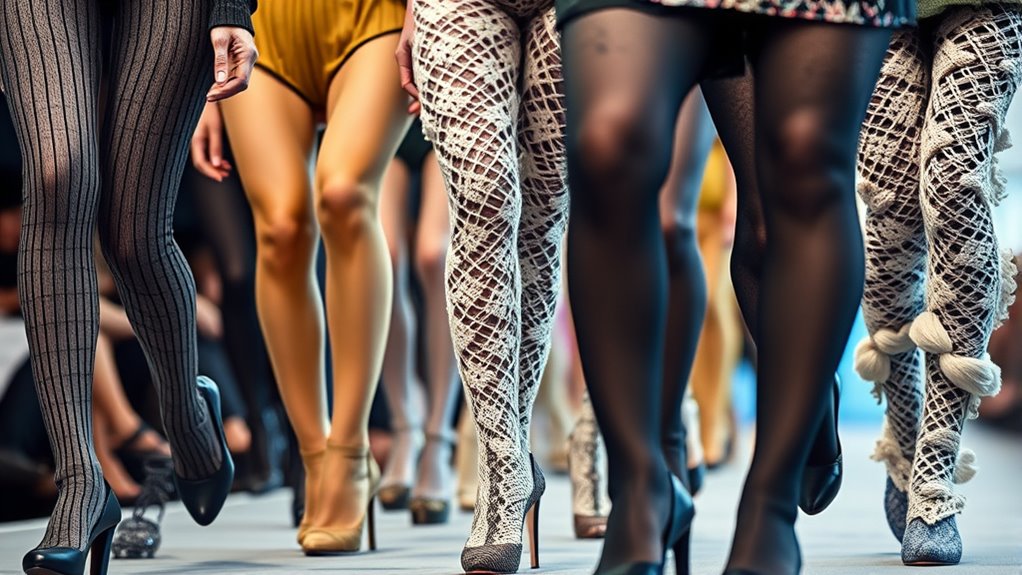 textured hosiery with floral motifs