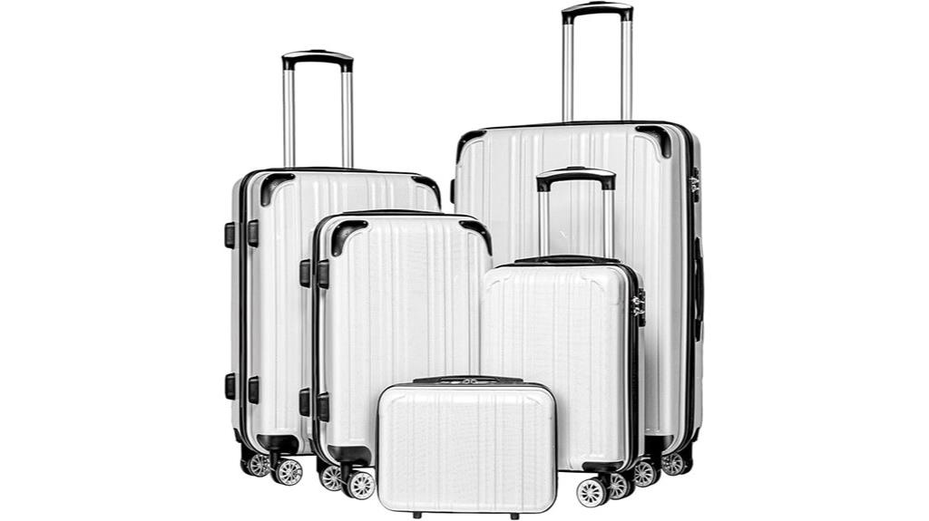 expandable white grid luggage