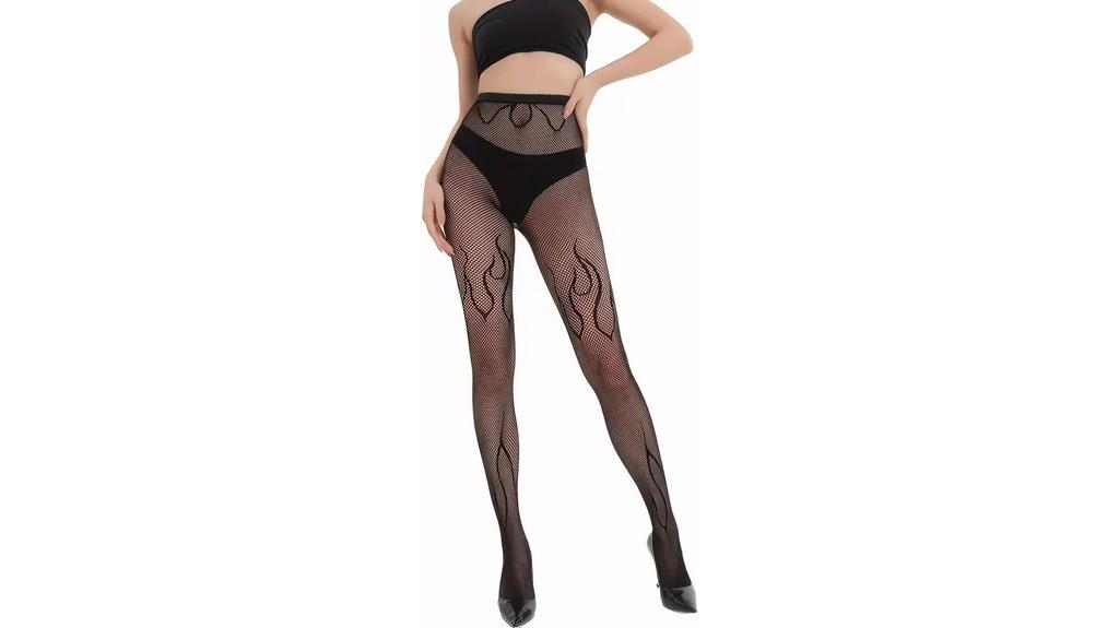fire patterned fishnet tights