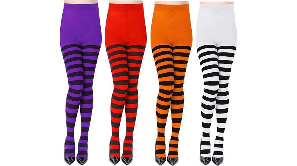 four halloween striped stockings