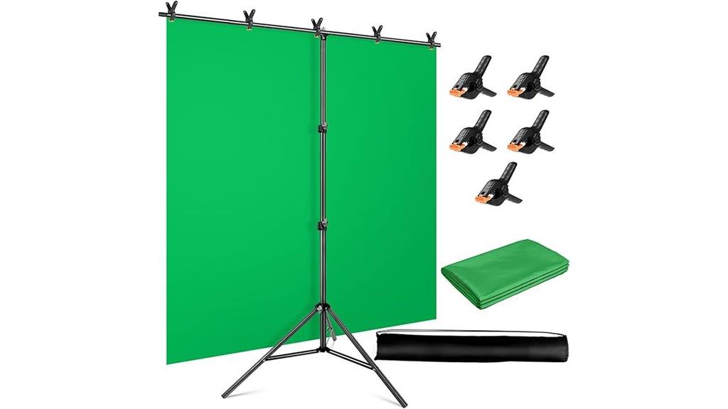 green backdrop with stand