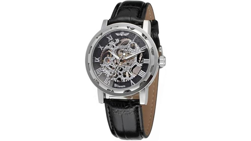 mechanical skeleton leather watch