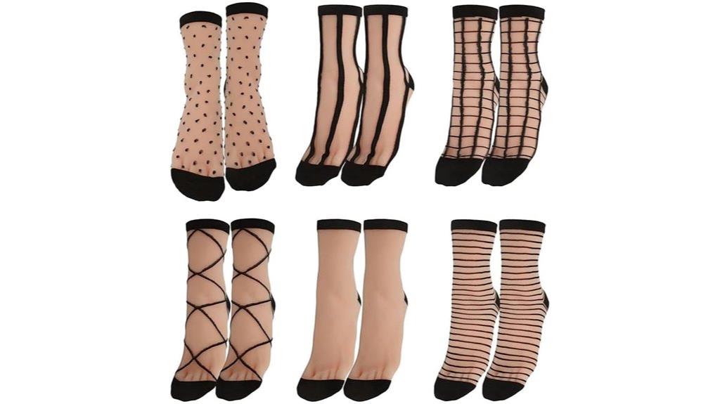 six pair sheer lace socks