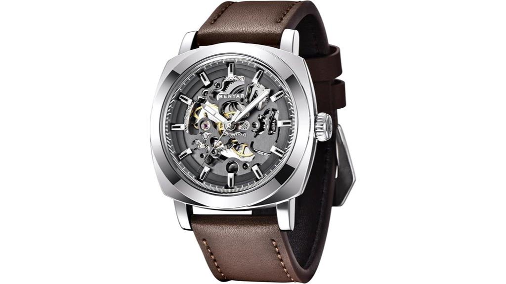 skeleton mechanical leather watch