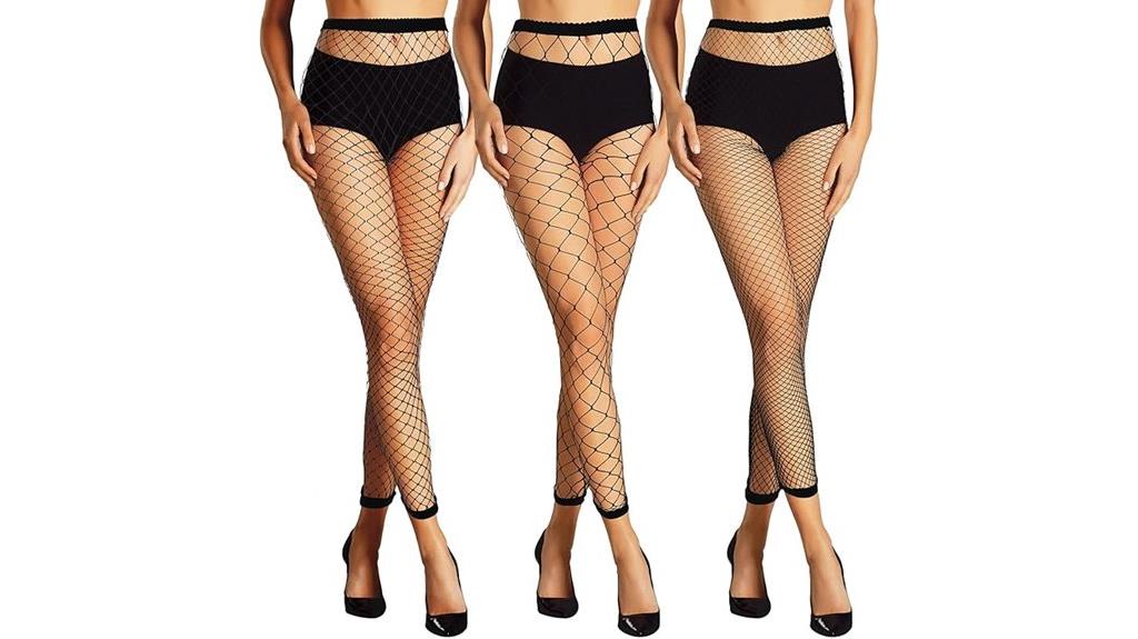 three pairs fishnet stockings