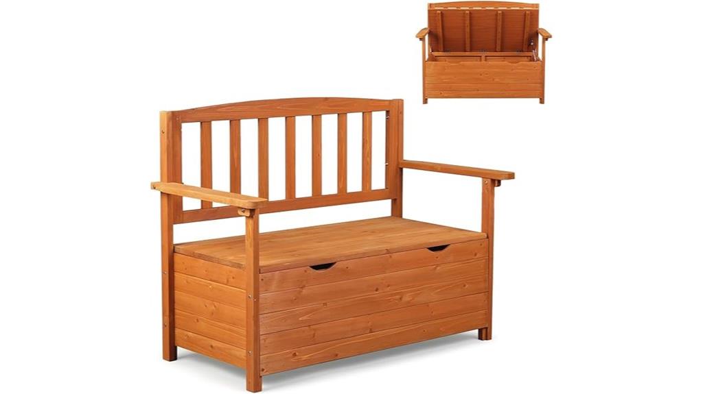 wooden outdoor storage bench