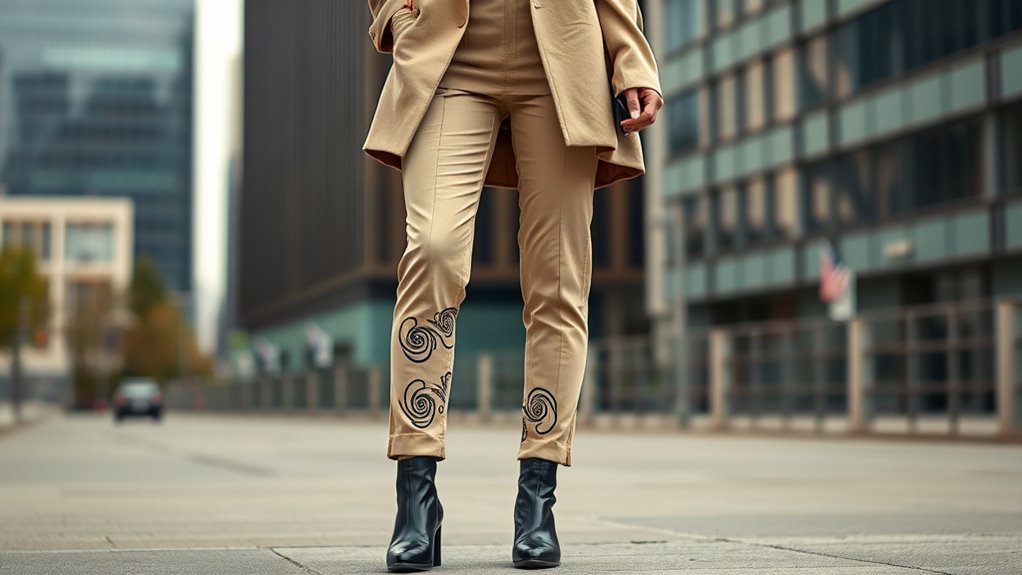 neutral outfit highlights bold tights