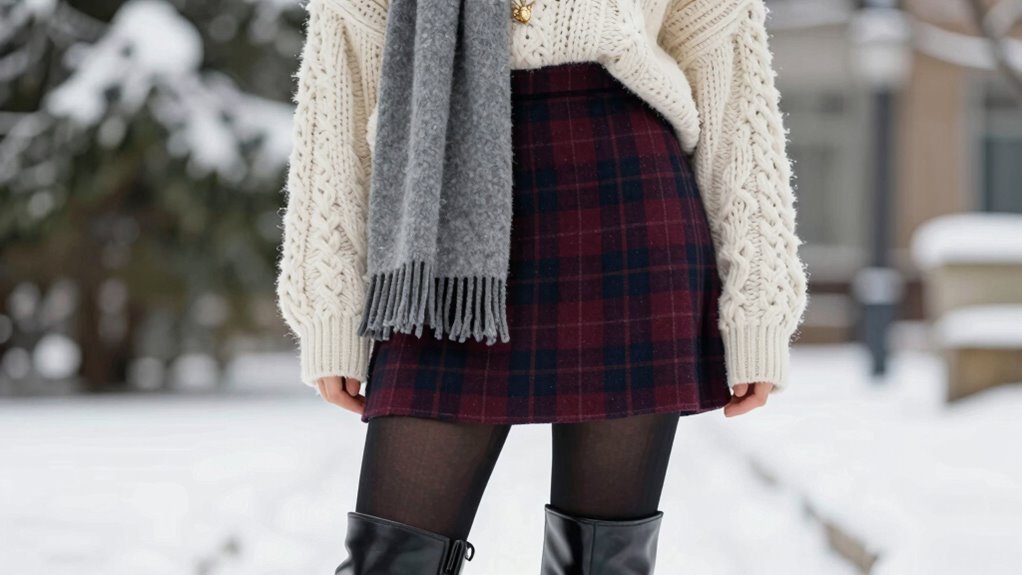 layered tights and insulated footwear